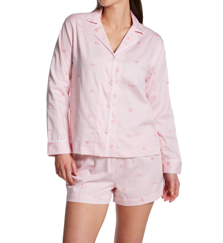 Lauren Ralph Lauren Logo Striped Sateen Boxer PJ Set LN72396 - Image 1