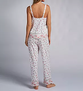 100% Cotton Knit Ankle Pant PJ Set Ivory Floral M