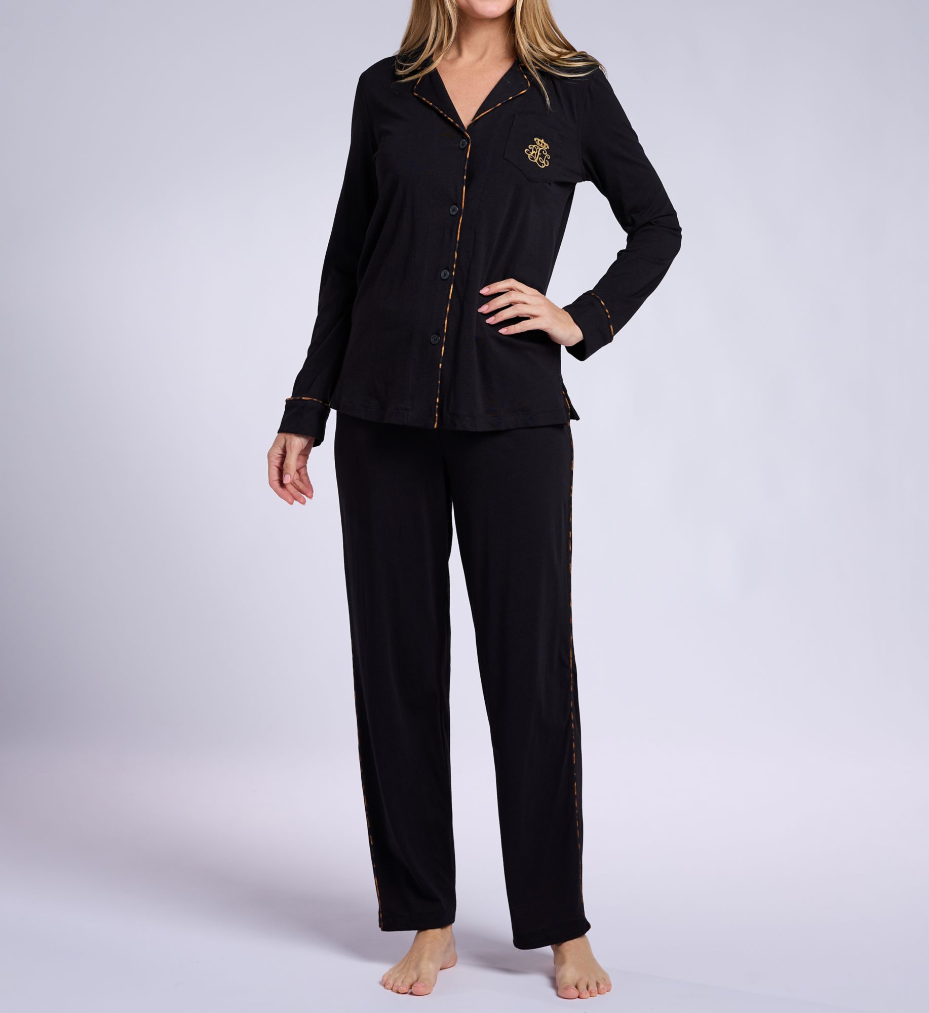Lauren Ralph Lauren Long Sleeve Notch Collar Long Pant PJ Set LN72467 - Image 1
