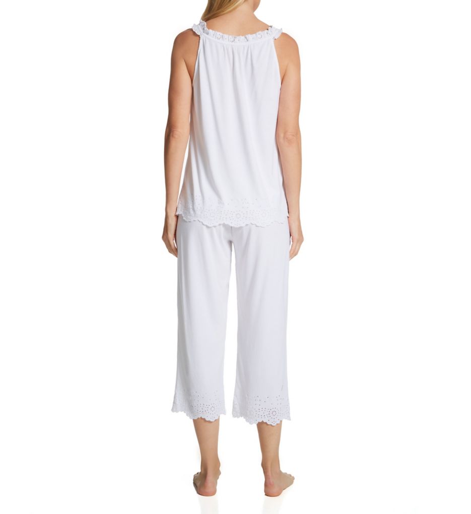 Sleeveless Eyelet Ruffled Button Neck Capri PJ Set