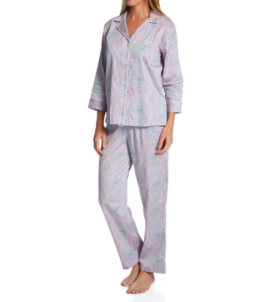 Sateen 3/4 Sleeve Notch Collar Long Pant PJ Set