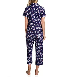 Knit Short Sleeve Notch Collar Capri PJ Set Navy Floral XL
