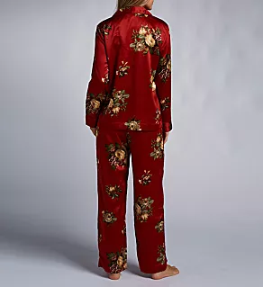 Satin Notch Collar PJ Set Red Floral S