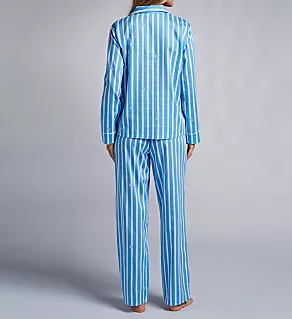 Sateen Notch Collar Long Pant PJ Set Blue Stripes S