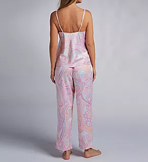 Satin Ankle Pant PJ Set Pink Paisley S
