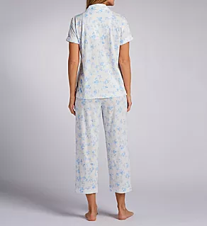 Short Sleeve Notch Collar Cropped Pant PJ Set Blue Floral S