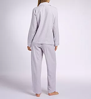 Back view of Brushed Twill Notch Collar Long Pant PJ Set