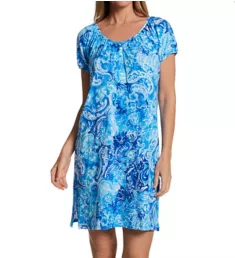 Plus Elbow Length V-Neck Gown Blue Paisley 2X