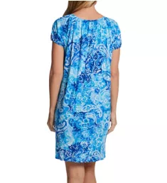 Plus Elbow Length V-Neck Gown Blue Paisley 2X