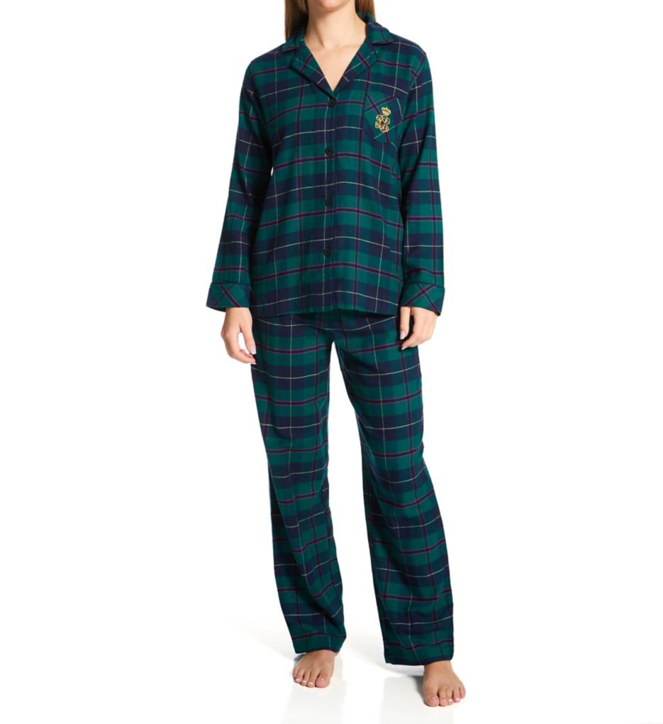 Lauren Ralph Lauren Sleepwear Brushed Twill Long Sleeve Notch Collar PJ Set  LN92203 - Lauren Ralph Lauren Sleepwear Sleepwear
