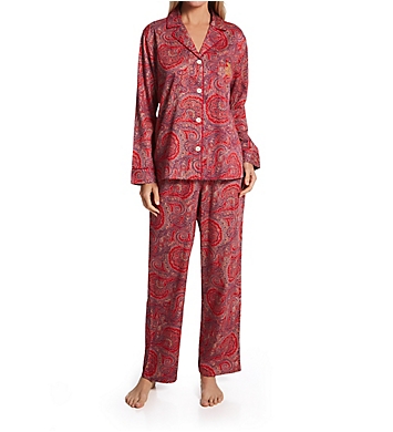 Lauren Ralph Lauren Sleepwear Sateen Long Sleeve Notch Collar PJ Set
