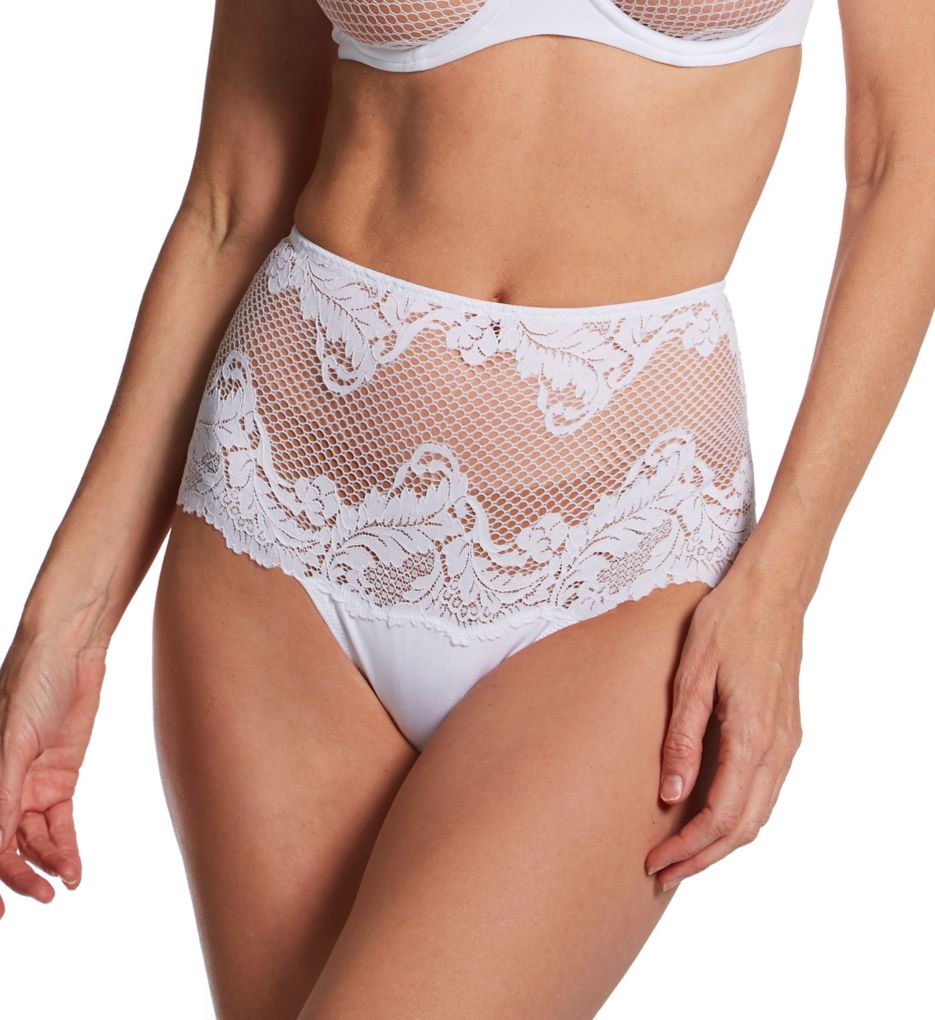 Le Mystere Women's Lace Allure High Waist Thong Panty in Beige | Size Small | HerRoom.com
