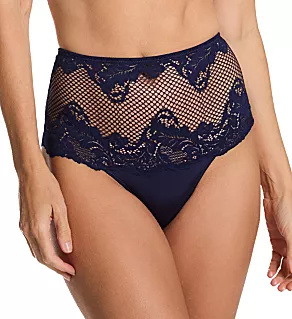 Lace Allure High Waist Thong Panty Dark Cobalt S