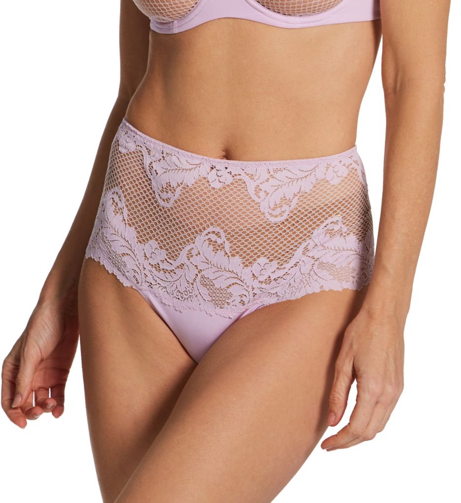 Le Mystere Women's Lace Allure High Waist Thong Panty in Purple | Size Medium | HerRoom.com