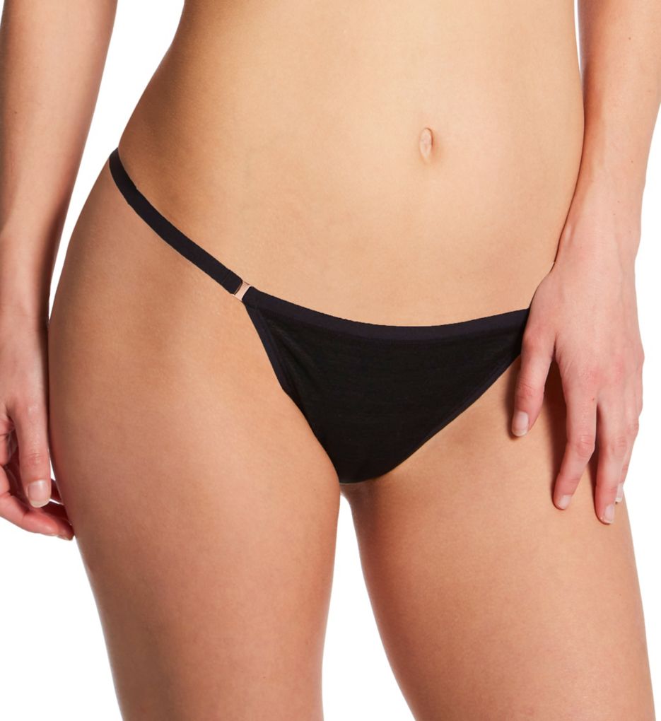 Le Mystere Women's Shimmer Mesh Thong Panty in Black | Size Medium | HerRoom.com