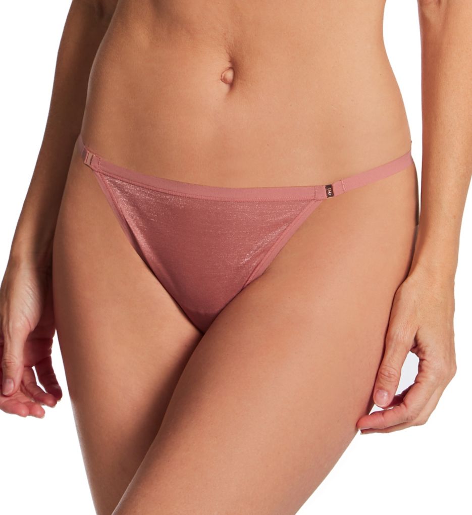 Le Mystere Women's Shimmer Mesh Thong Panty in Beige | Size Small | HerRoom.com