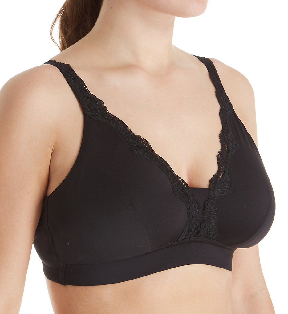 Leading Lady 5072 Wirefree Lace Trim Comfort Bralette (Black)
