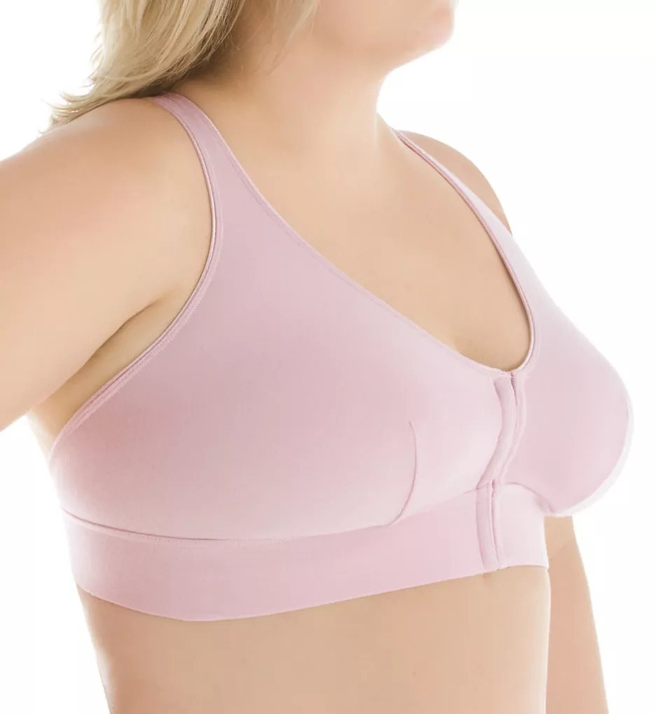Leading Lady The Meryl - Cotton Front-Closure Comfort & Sleep Bra in Pink,  Size: 48C/D/DD
