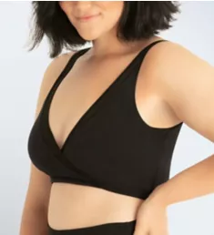 Charlene Crossover Mesh Trim Wireless Bralette Black Onyx M