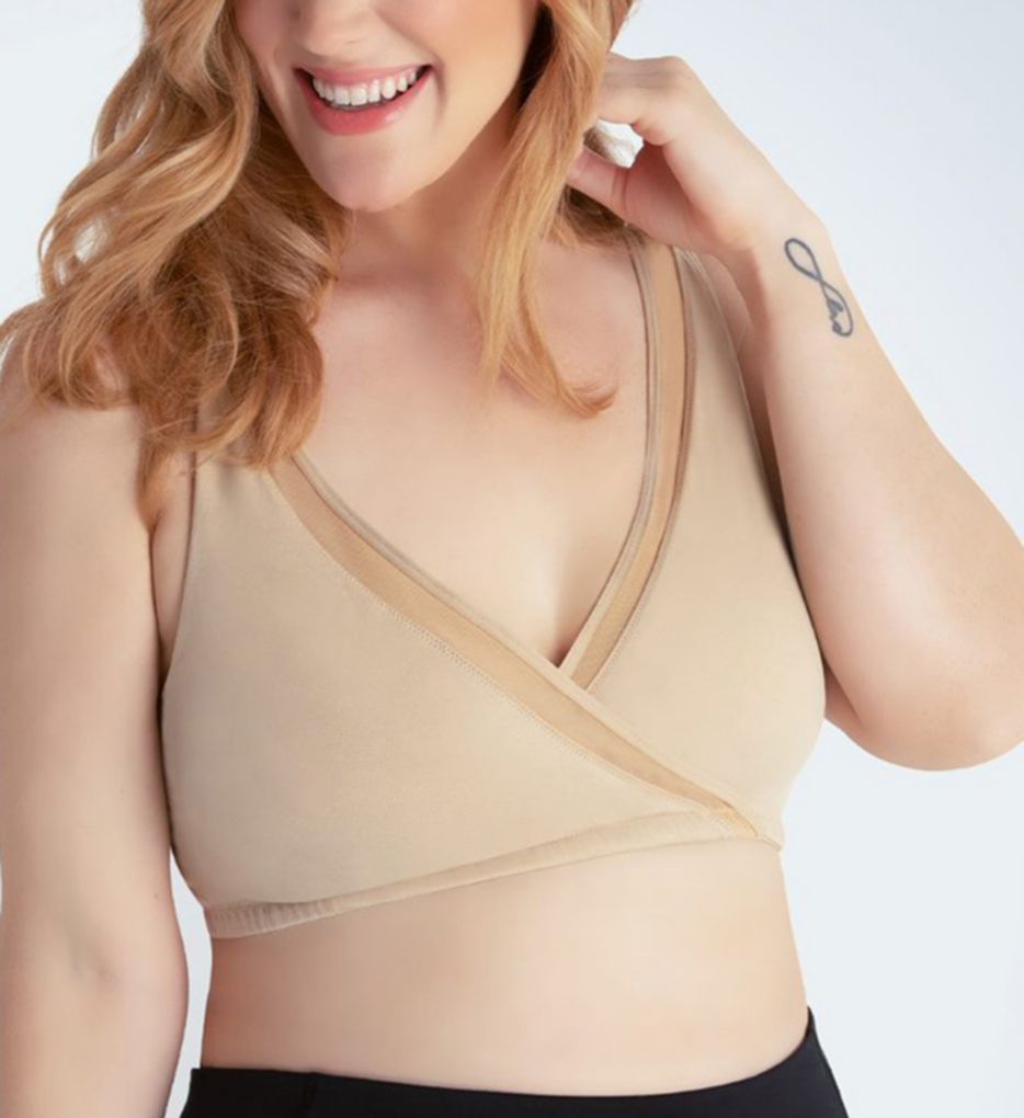 Leading Lady : Leading Lady 5511 Charlene Crossover Mesh Trim Wireless Bralette (Salt Beige XL)