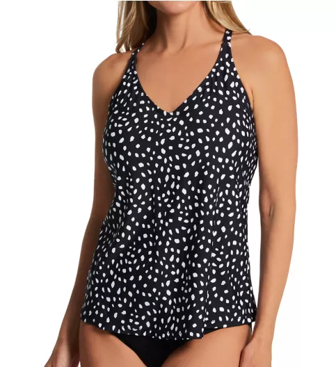 Leilani Hamptons Dot Racer Back Plunge Tankini Swim Top J720363