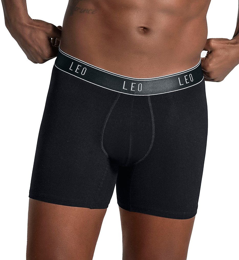Leo 033300 Superior Fit Microfiber Mesh Long Boxer Briefs (Black)