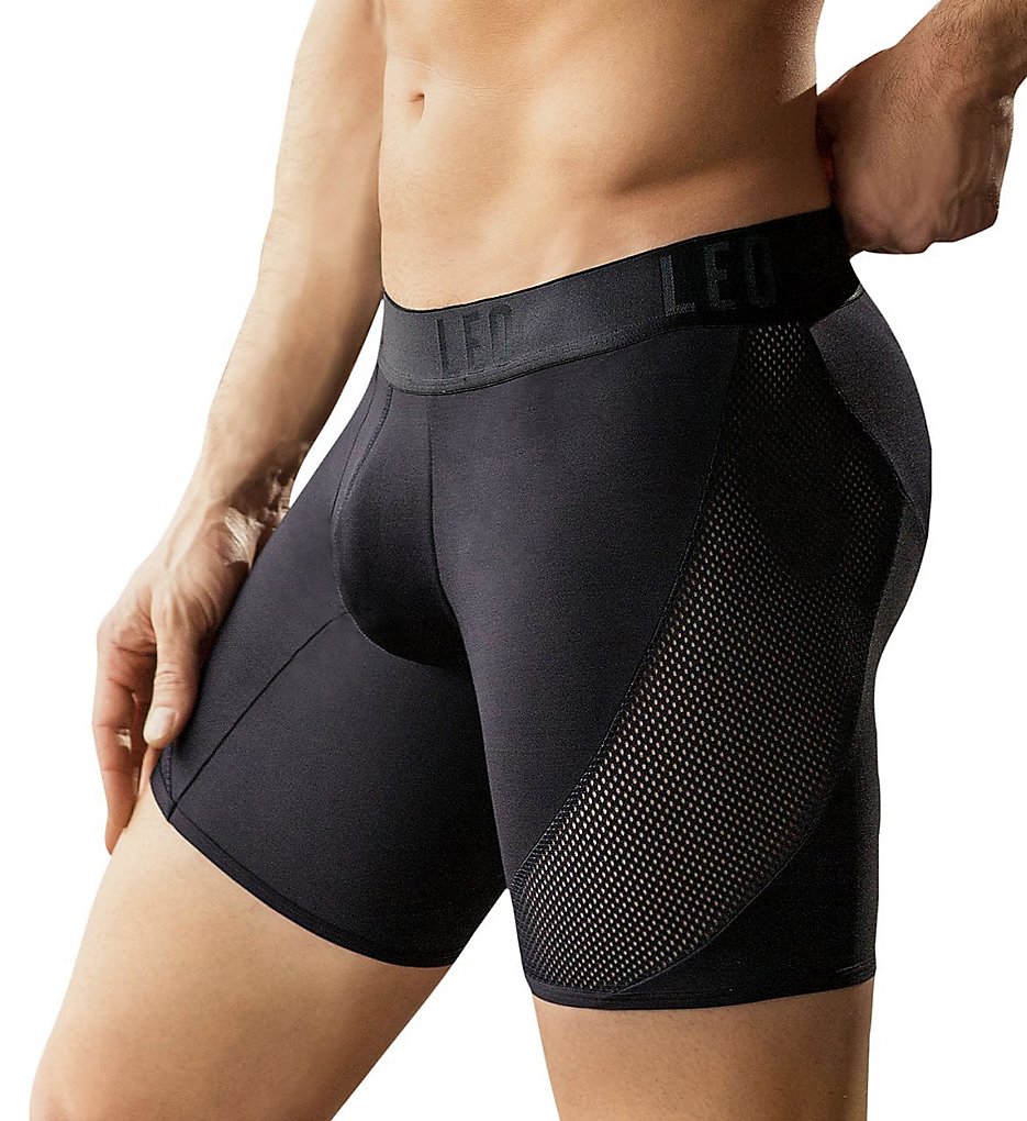 Leo 033307 Cool Mesh Sport Boxer Briefs With Custom Fit Pouch (Black)
