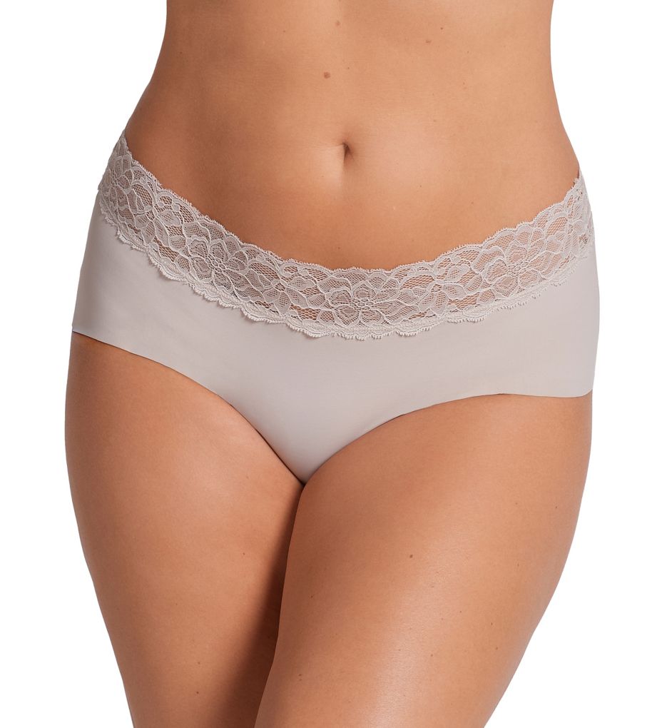 Leonisa Women's Ultra Light Lace Trim Hipster Panty in Beige | Size Large | HerRoom.com