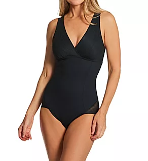Sheer Stripe Detail Sculpting Bodysuit Black 2X