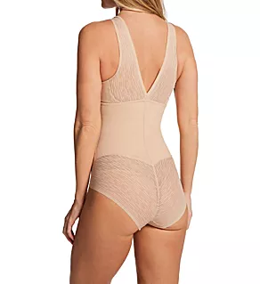 Sheer Stripe Detail Sculpting Bodysuit Golden Beige XL