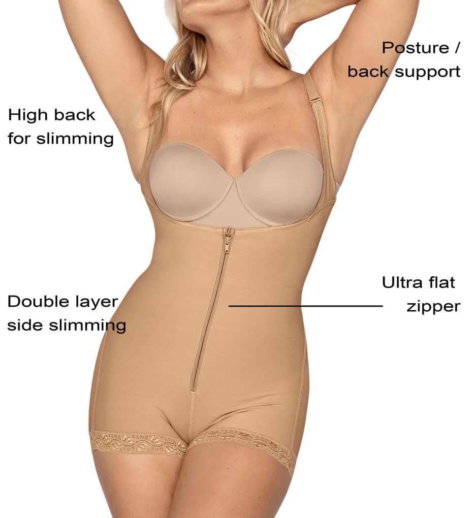 Women's Detachable Straps Side Zip Firm Compression Tummy Control Shapewear  Open Bust Body Shaper Fajas Black L 