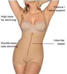 PowerSlim Open Bust Boyshort Body Shaper Natural Tan XS