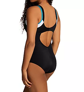Color Block One Piece Slimming Swimsuit Black S