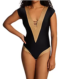 Double Plunge Shaping One Piece Swimsuit Black S