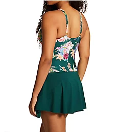One Piece Swimsuit with Multiway Skirt Green Flower Print M