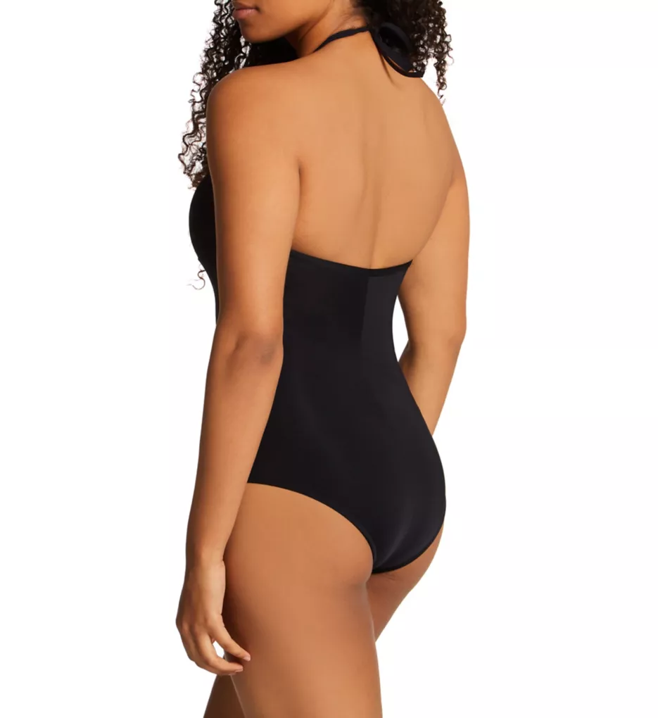 High Neck Slimming One Piece Swimsuit Black S
