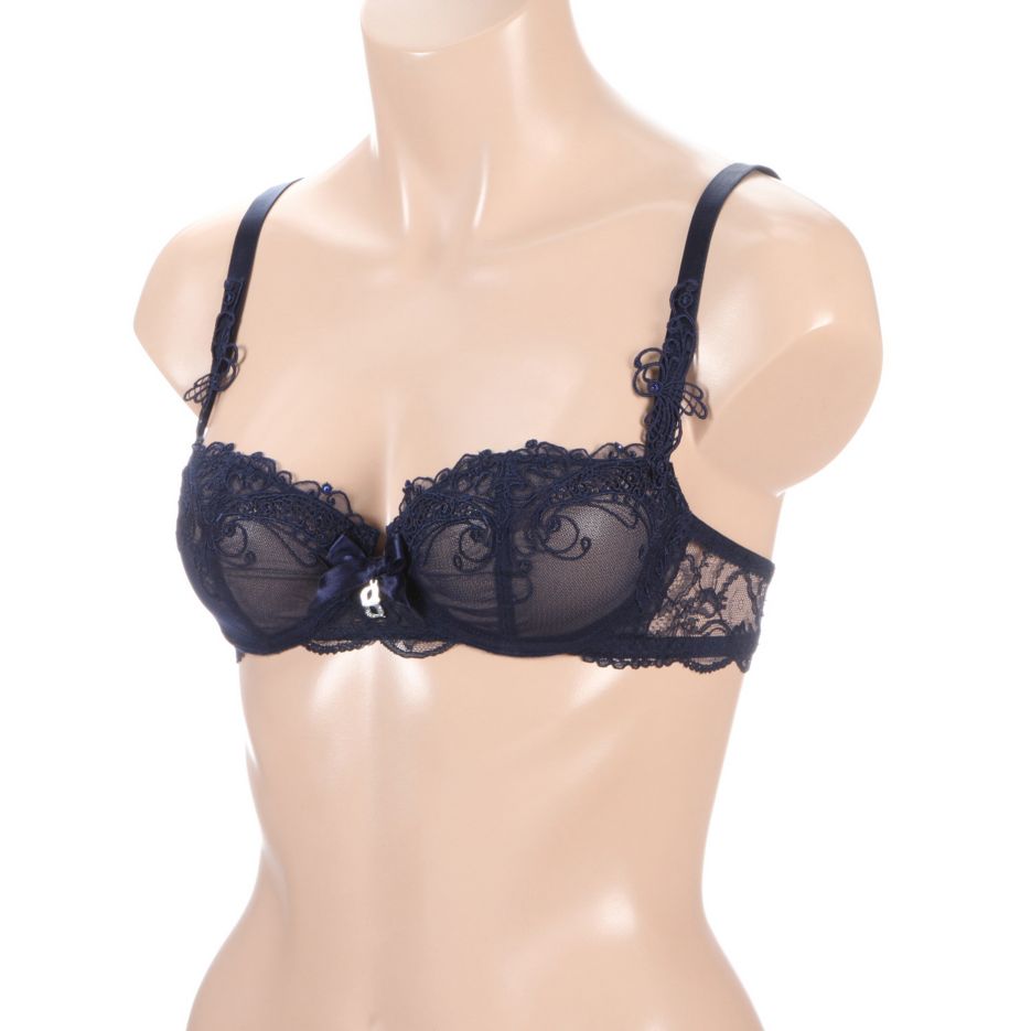 Lunaire Sevilla Scroll Embroidered Semi Demi Underwire,Ivy/Blue