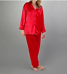 Classic Hart Long Sleeve Silk PJ Set Crimson L