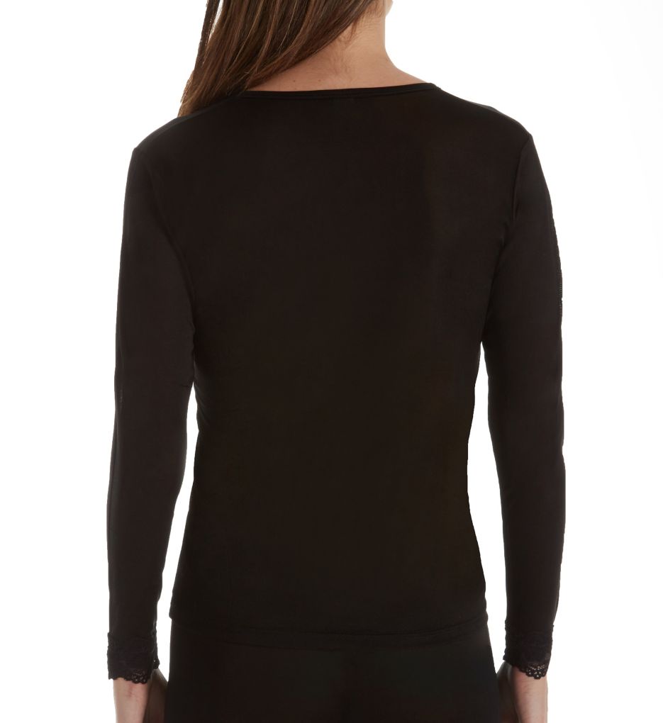 Silk Knit Long Sleeve Top with Lace Cuff