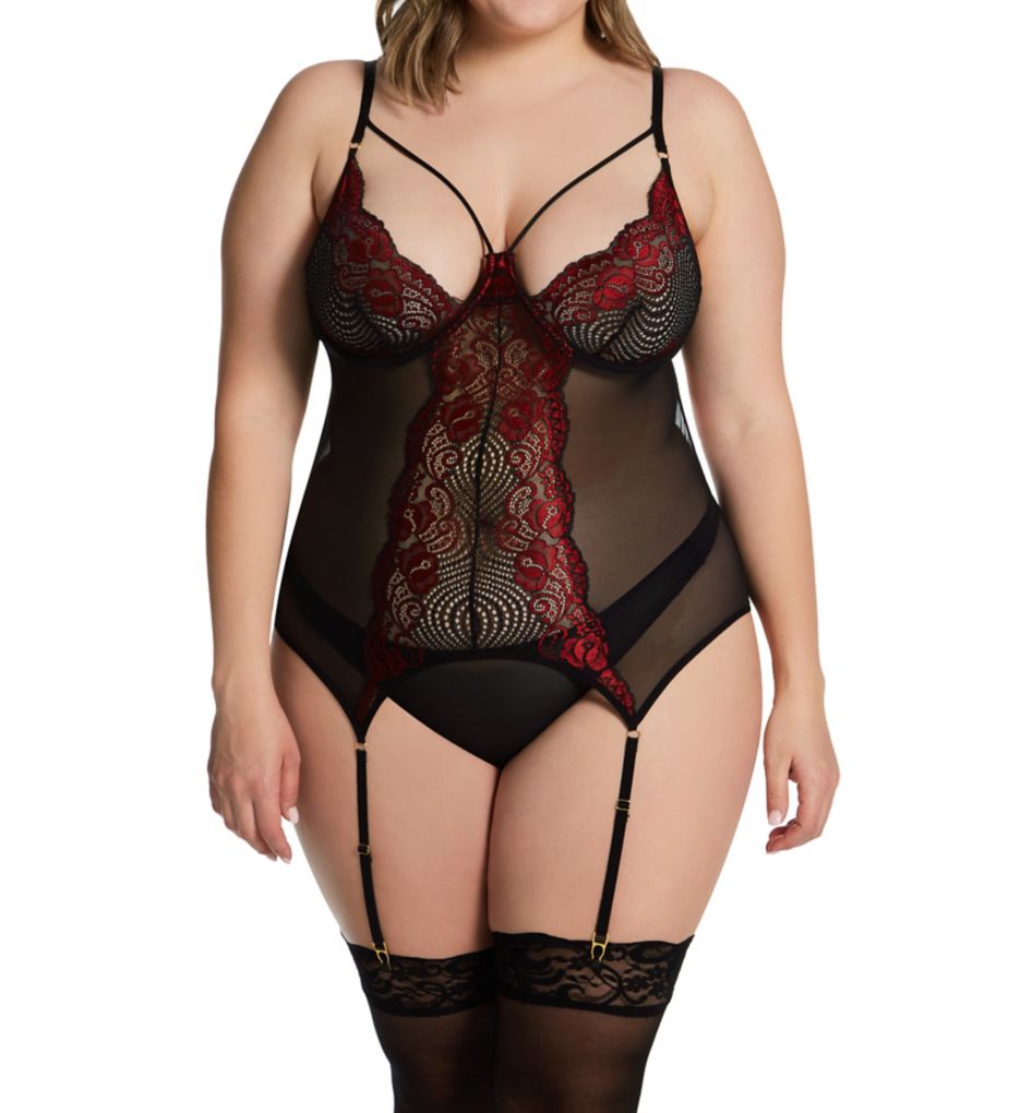 Lace Low Plunge Bustier with Garters