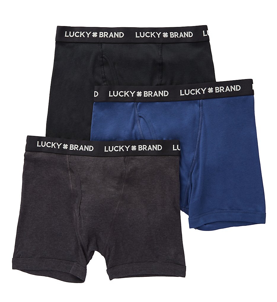 Lucky 161PB01 Cotton 1X1 Rib Boxer Briefs - 3 Pack (Moonless Night)