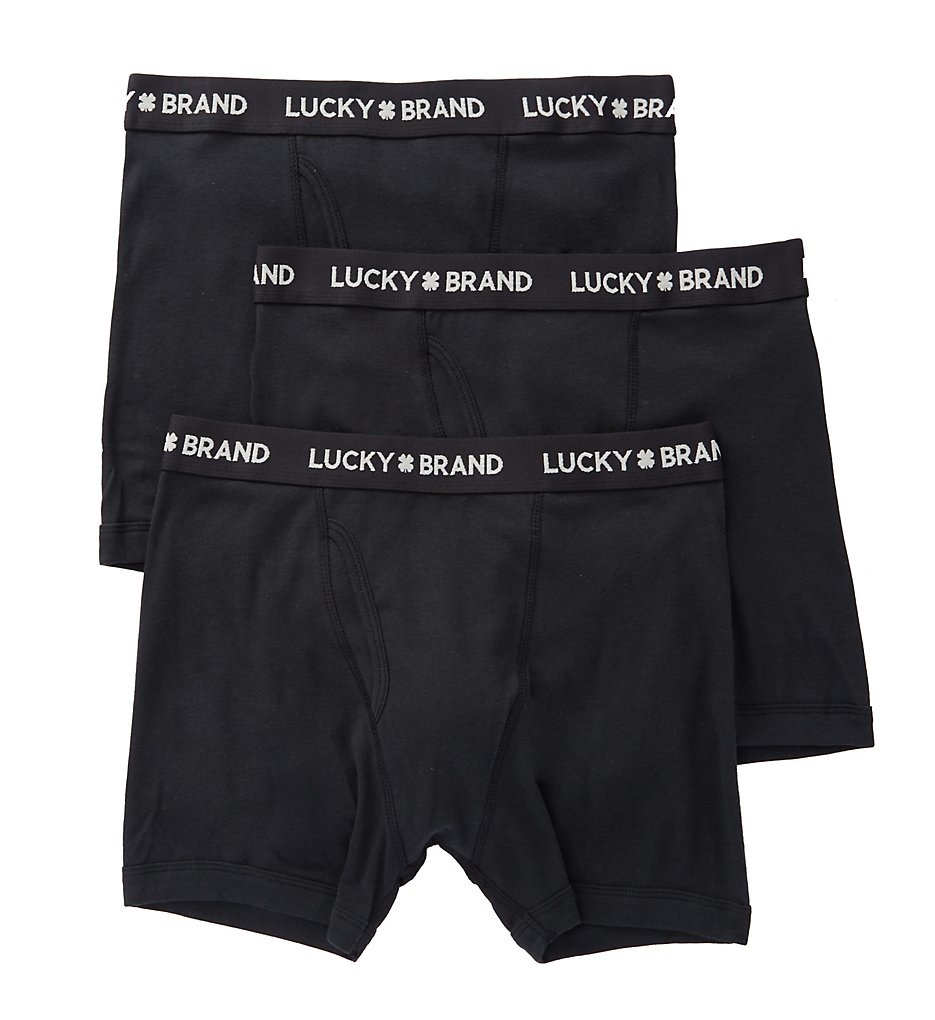 Lucky 161PB01 Cotton 1X1 Rib Boxer Briefs - 3 Pack (Black)