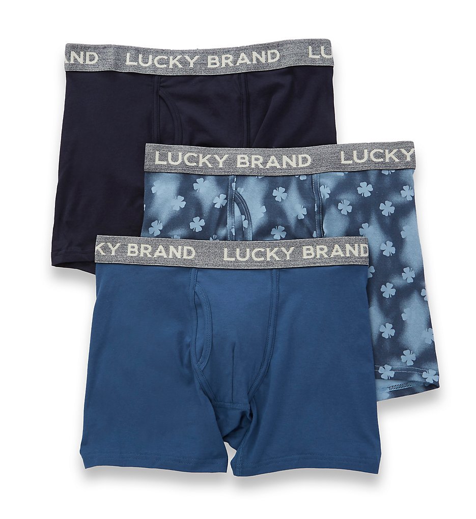 Lucky 173PB07 Cotton Stretch Printed Boxer Briefs - 3 Pack (Dsapphie/faded denim/e)