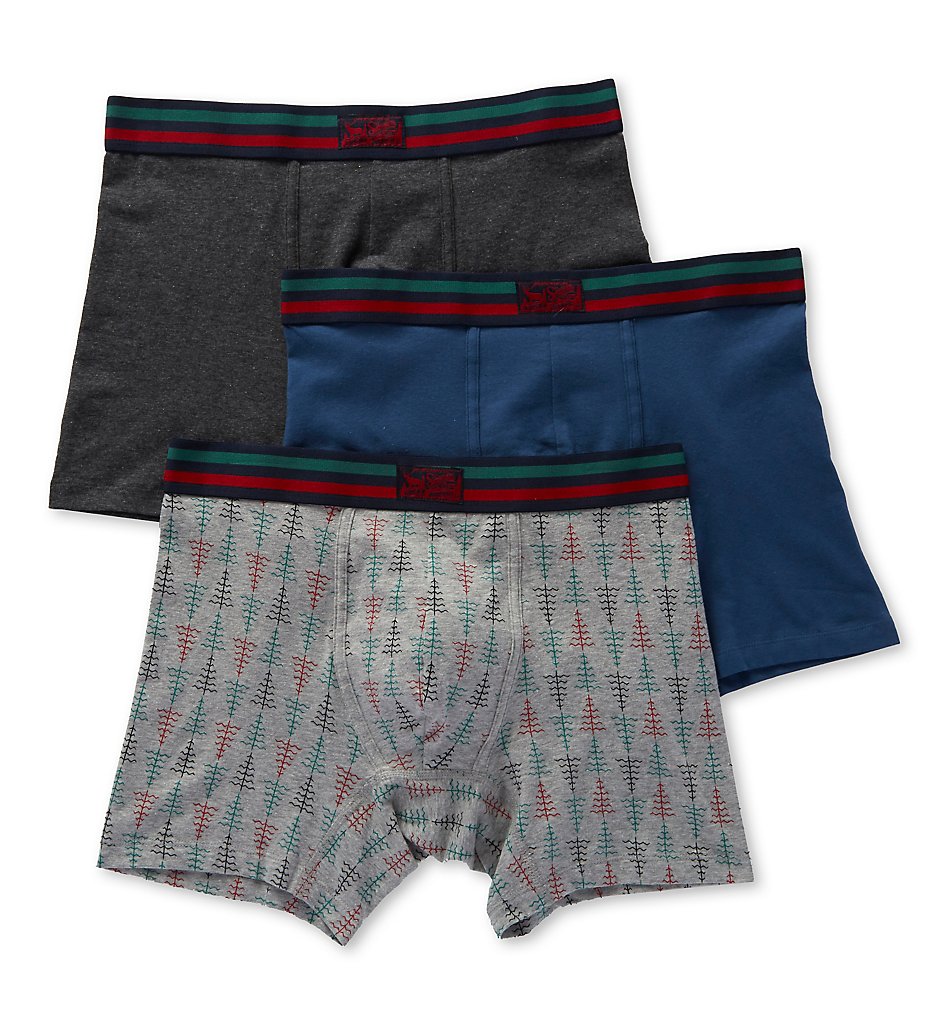 Lucky 173UG01 Holiday Cotton Stretch Boxer Briefs - 3 Pack (Blue/Grey/Charcoal)