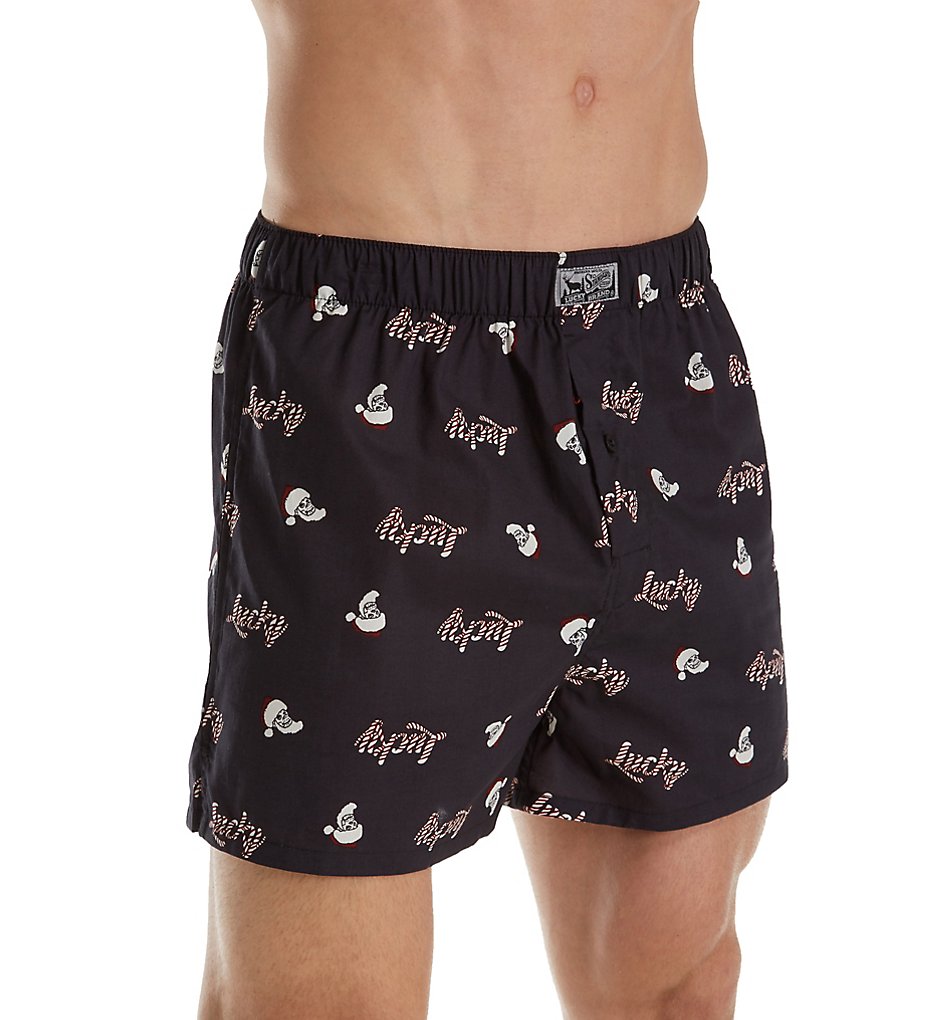 Lucky 173UH08 Holiday Print Woven Boxer (Jet Black)