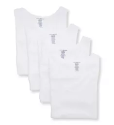 Cotton Ribbed Tank - 4 Pack WHT L