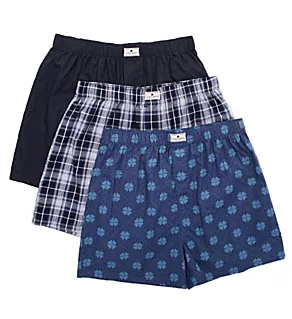 Cotton Woven Boxers - 3 Pack Plaid/Denim/Space L