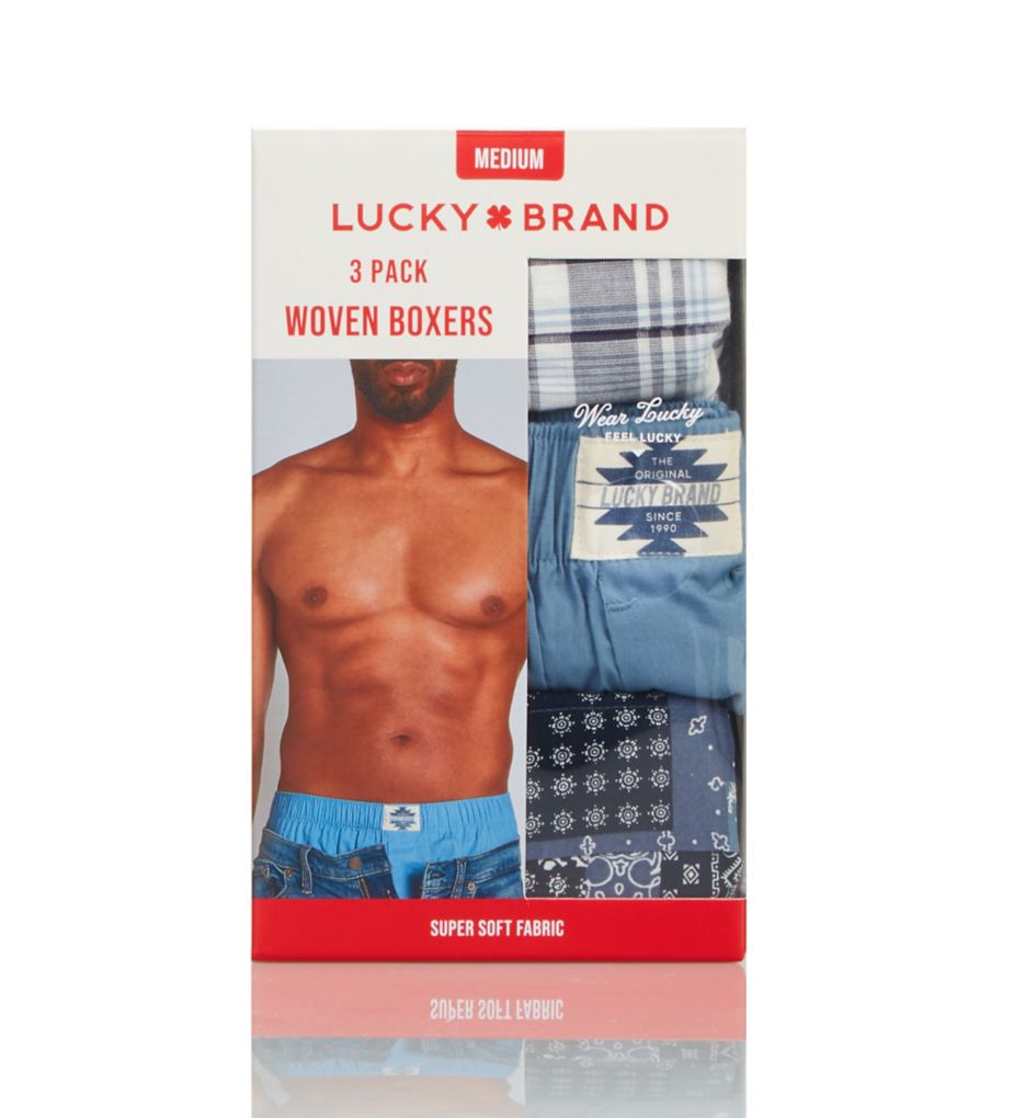 Lucky Cotton Woven Boxers - 3 Pack Plaid/Print/Indigo L  - Image 3