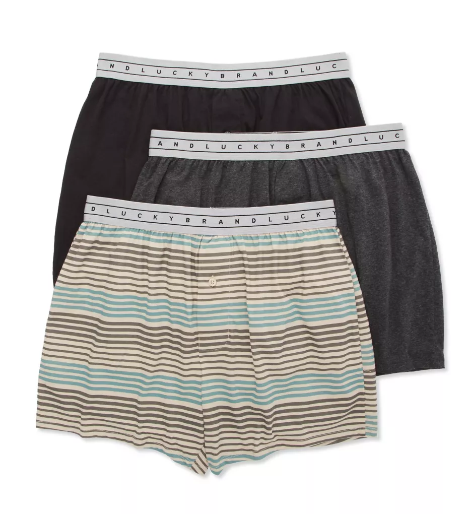 Knit Boxers - 3 Pack Black/Stripe/Grey M