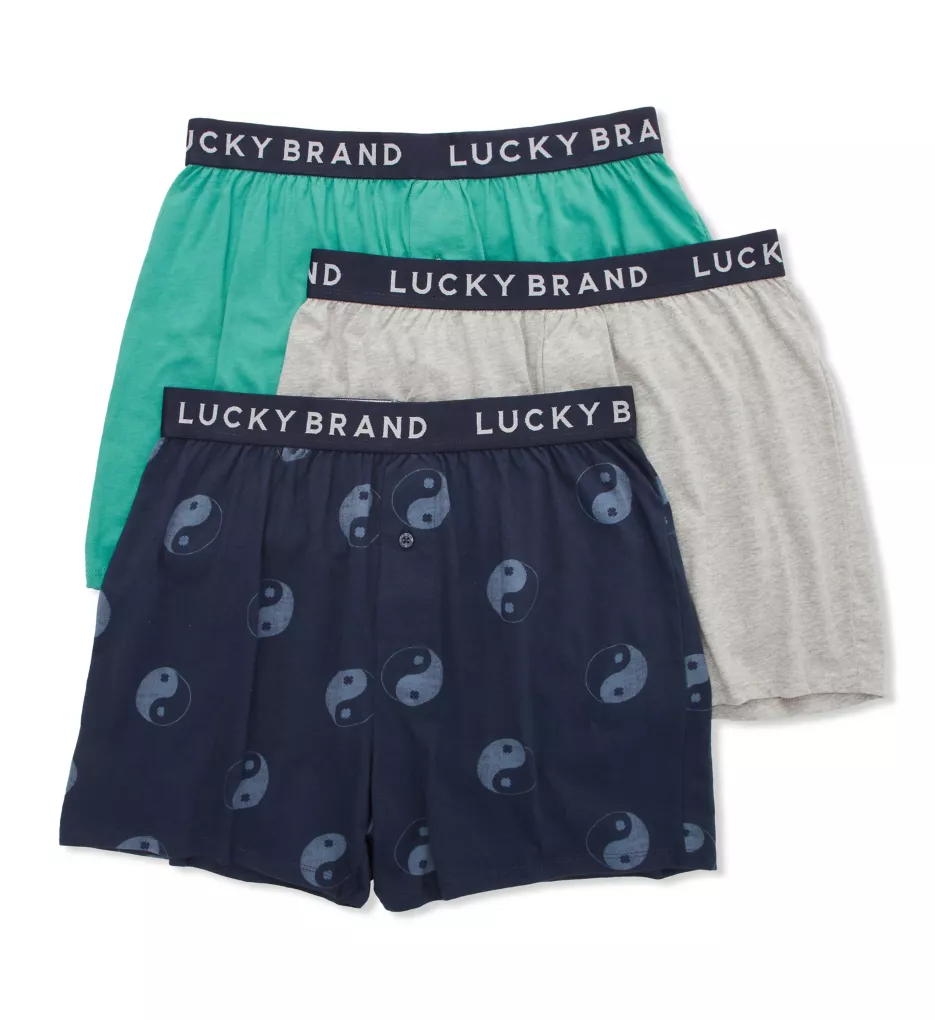 Knit Boxers - 3 Pack Grey/Print/Green S